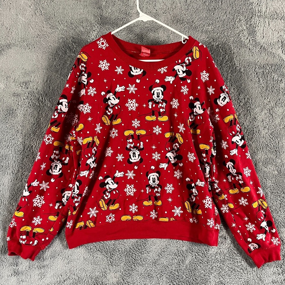 Disney Mickey Mouse Christmas Holiday Snowflake Sweatshirt Mens XXL Red Pullover
